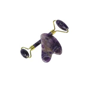 Natural Jade Stone Amethyst Jade Roller & Gua Sha Massage Tool for Face and Body (Purple)